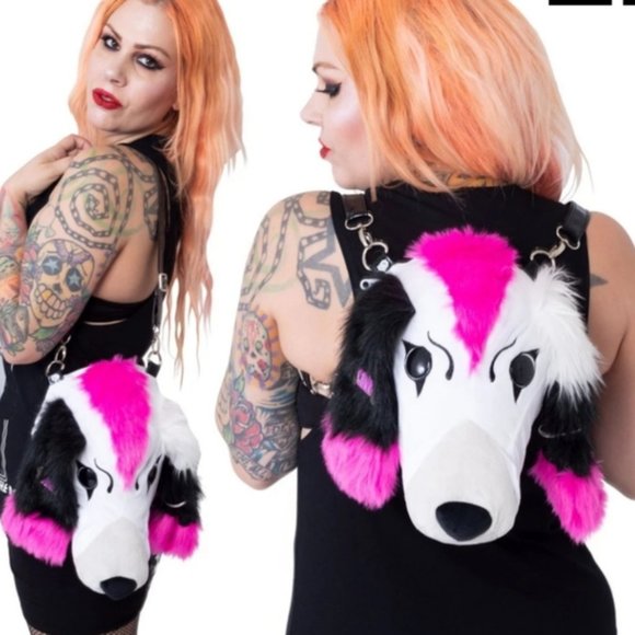 Handbags - Elvira Gonk Poodle Plush Black Pink White Backpack Bag NEW NWT